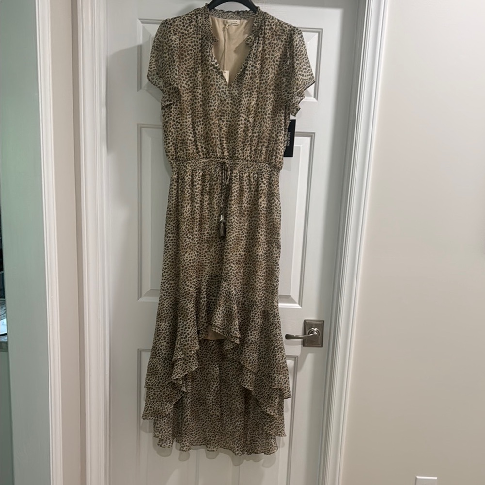 Lovestitch High Low Dress in Tan Print